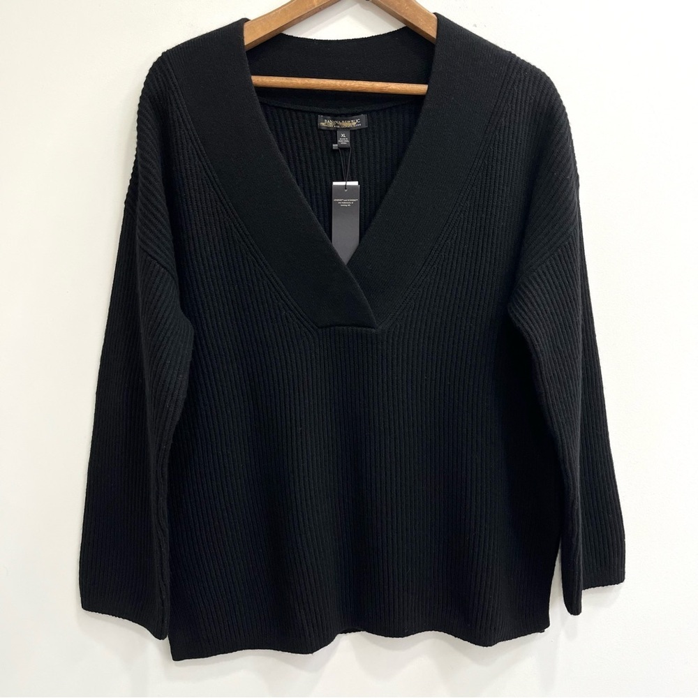 Banana Republic Italian Wool-Cashmere Blend Tunic Sweater Black Ribbed Size XL